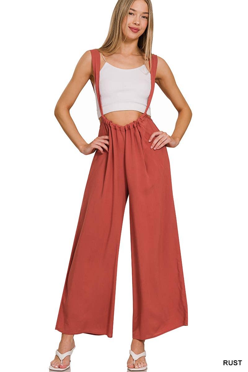`.Tie Back Suspender Jumpsuit w/ Pockets