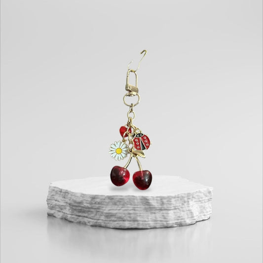 Stylish Purse Keychain Accessories Cherry with Lady Bug