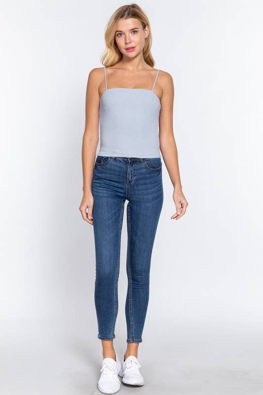Straight Neck Two Ply Rib Knit Cami Top