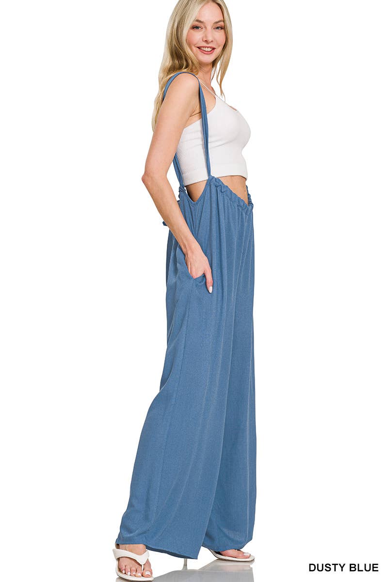 `.Tie Back Suspender Jumpsuit w/ Pockets