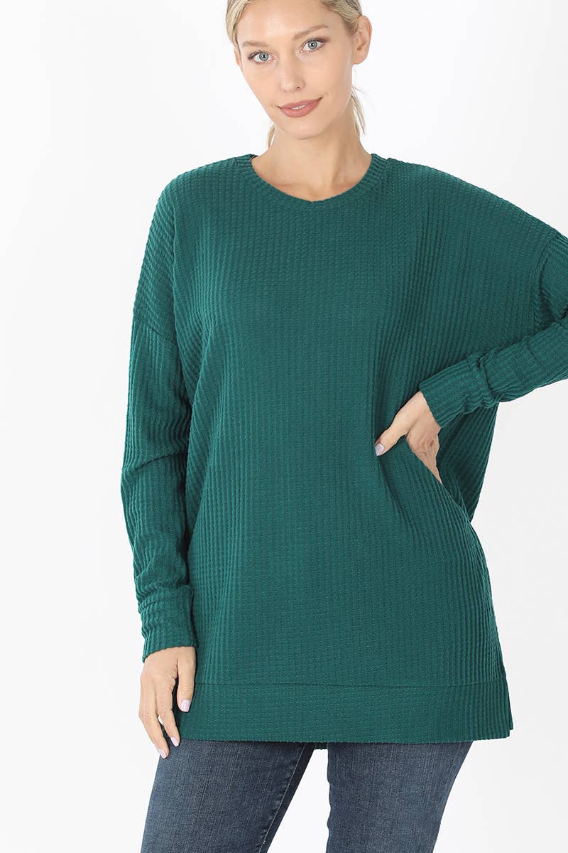 ...0708 Brushed Thermal Waffle Round Neck Sweater SI-15284