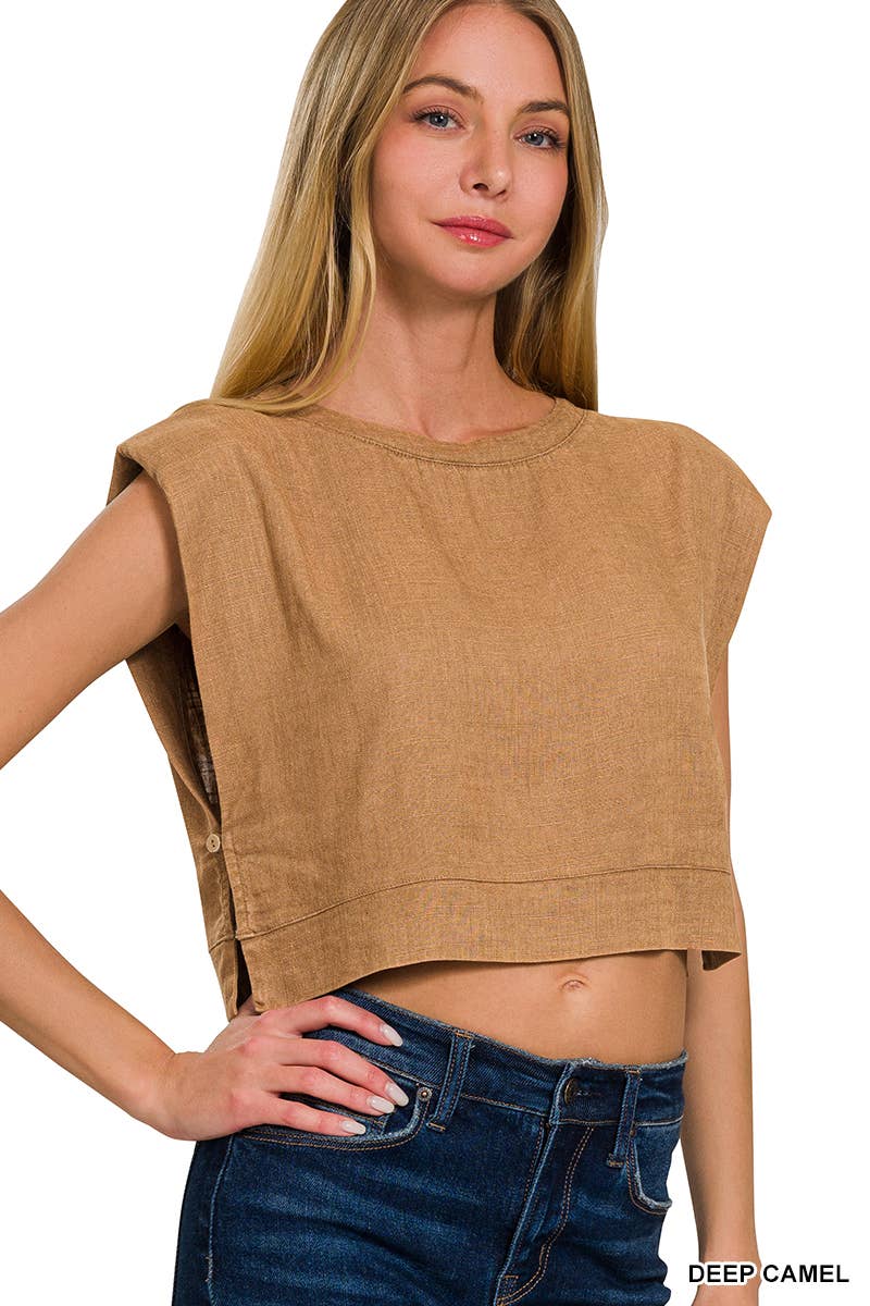 "...._ Washed Linen Top w/ Shoulder pad