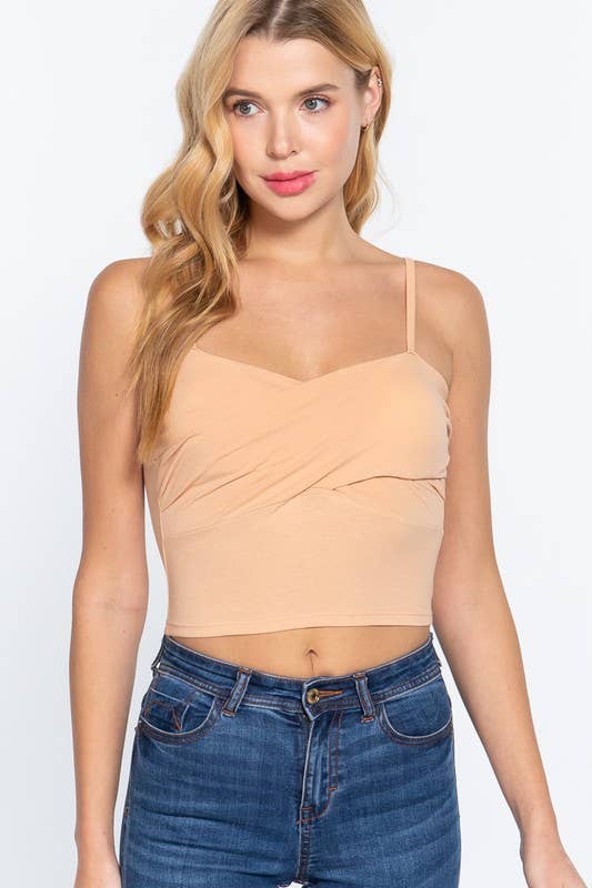 Removable Bra Cup Front Twisted Detail Cotton Spandex Cami