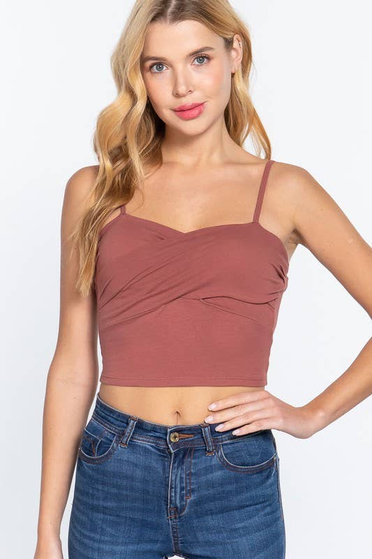 Removable Bra Cup Front Twisted Detail Cotton Spandex Cami