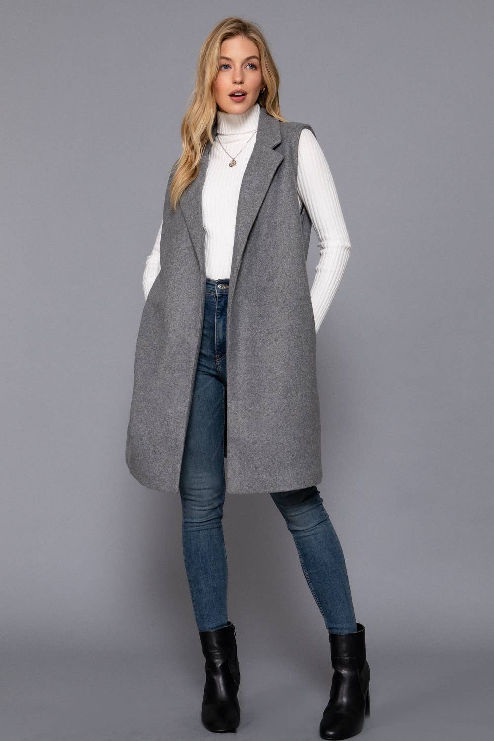 Sleeveless Notched Collar Soft Open Vest