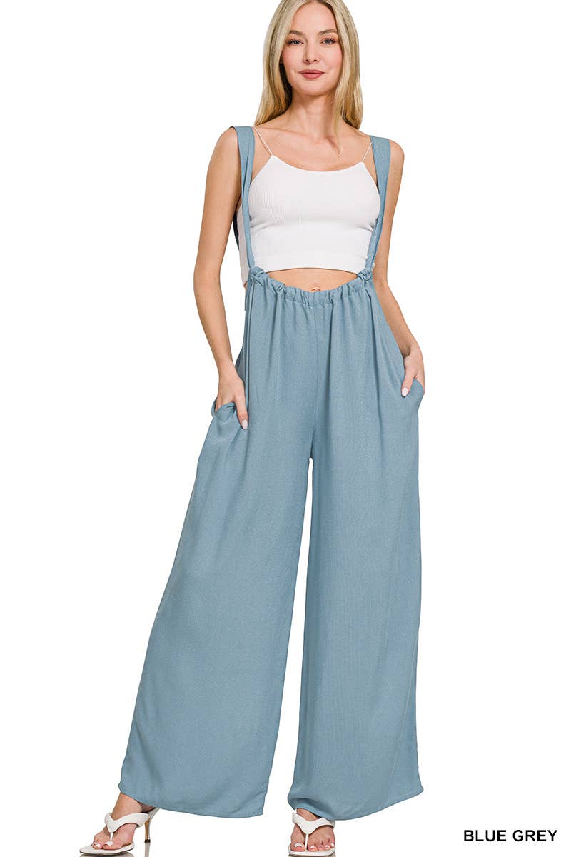 `.Tie Back Suspender Jumpsuit w/ Pockets