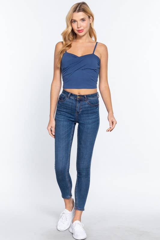 Removable Bra Cup Front Twisted Detail Cotton Spandex Cami