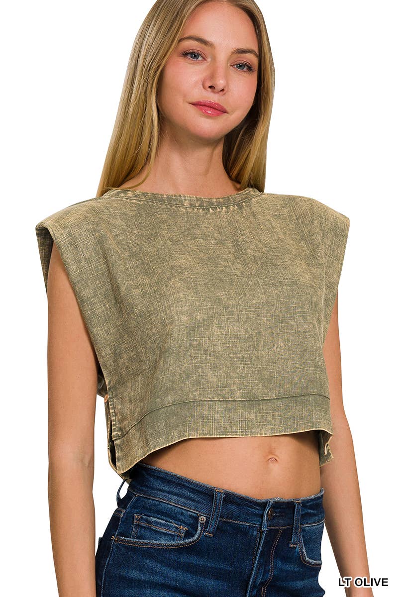 "...._ Washed Linen Top w/ Shoulder pad