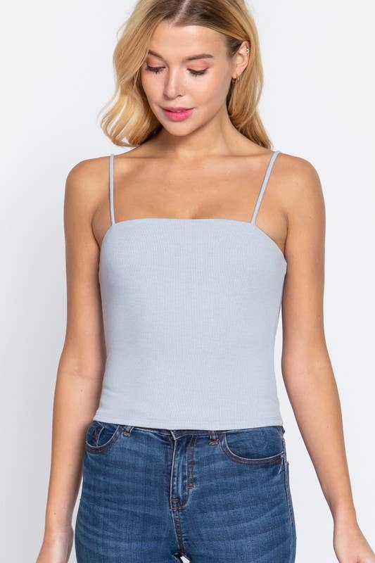 Straight Neck Two Ply Rib Knit Cami Top