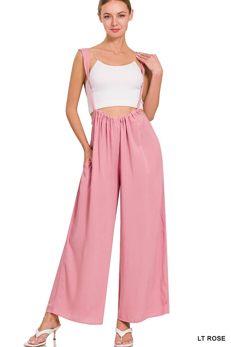 `.Tie Back Suspender Jumpsuit w/ Pockets