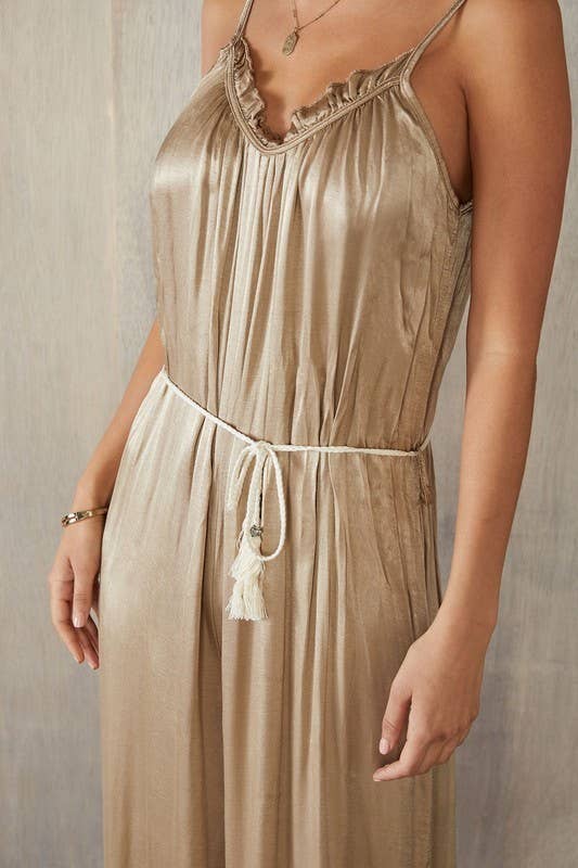 SMALL RUFFLE WIDE LEG SOFT SATIN JUMPSUIT (50814)