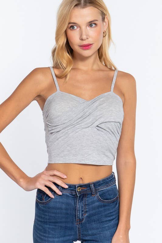 Removable Bra Cup Front Twisted Detail Cotton Spandex Cami