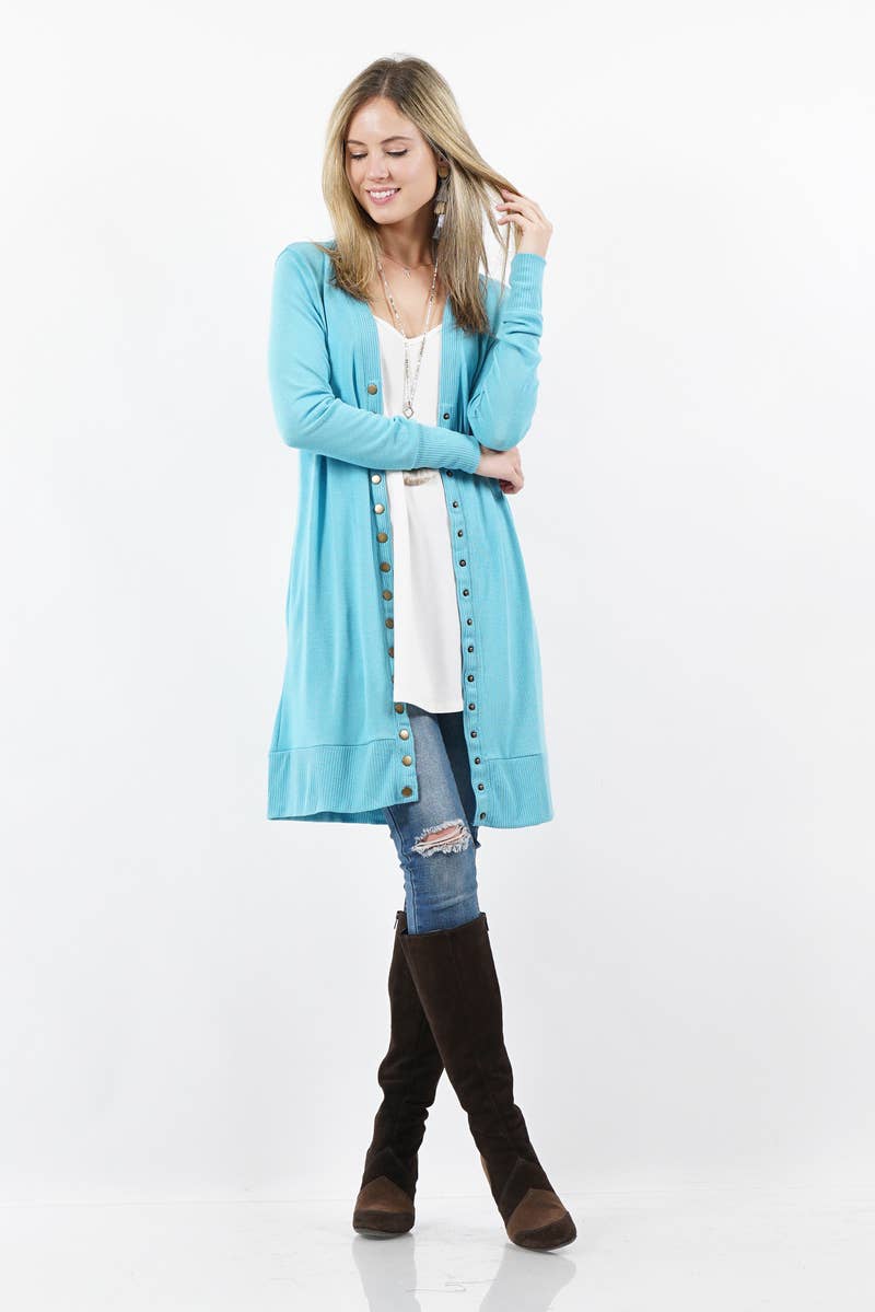 ..SI-25425 Thigh Length Snap Button Sweater Cardigan