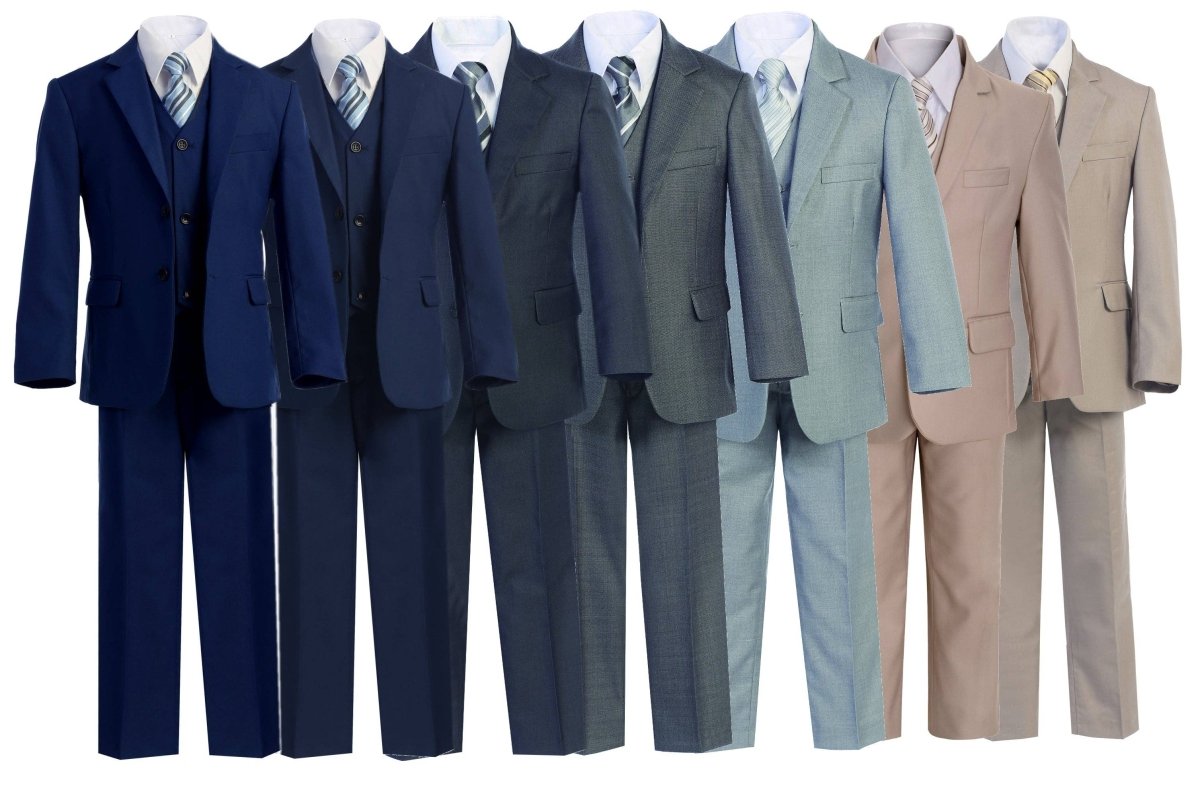 Boys Slim Fit Suit 5 Pcs Set Solid Formal Wear Graduation Size 2T -14 BY-019