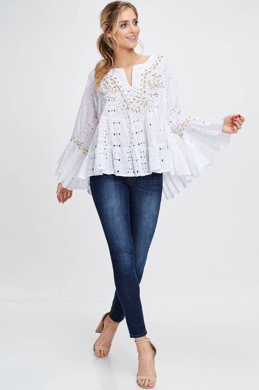 LONG SLEEVE EYELET TOP (I-142)