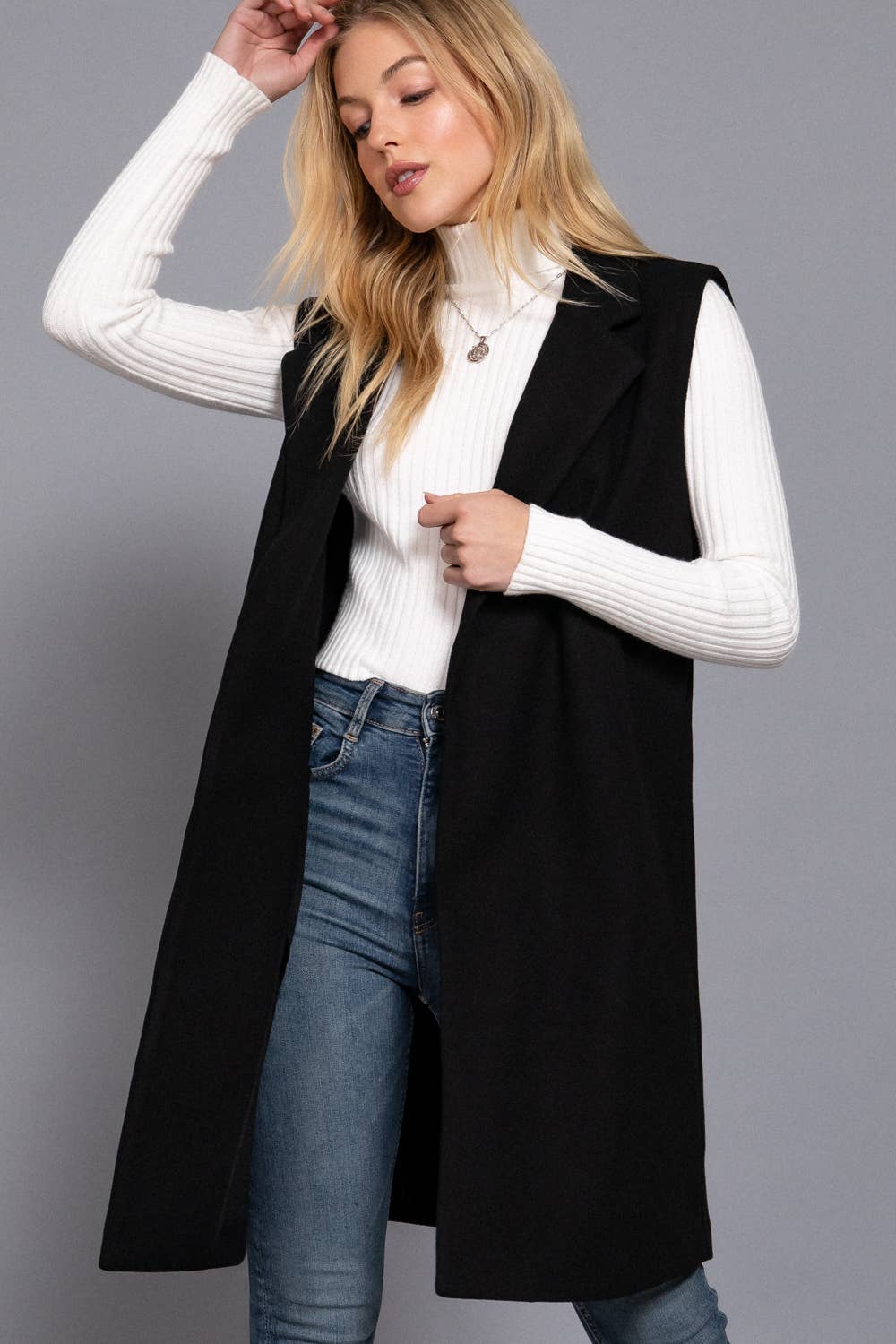 Sleeveless Notched Collar Soft Open Vest