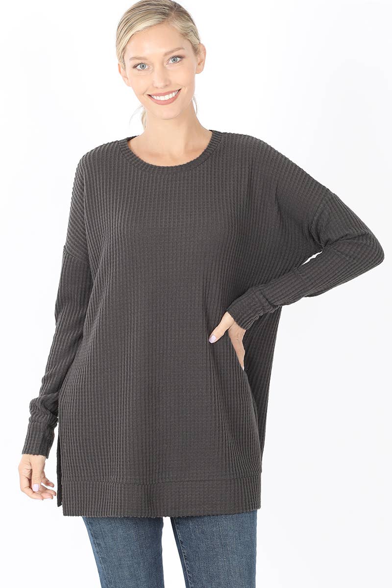 ...0708 Brushed Thermal Waffle Round Neck Sweater SI-15284