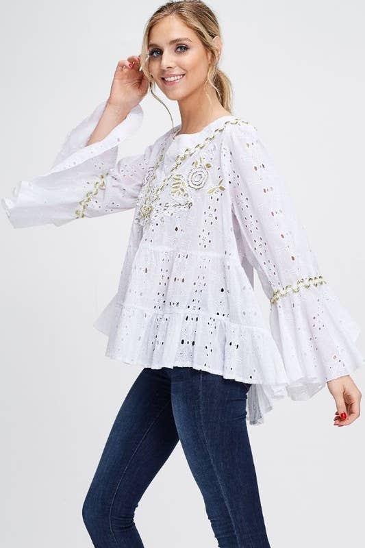 LONG SLEEVE EYELET TOP (I-142)