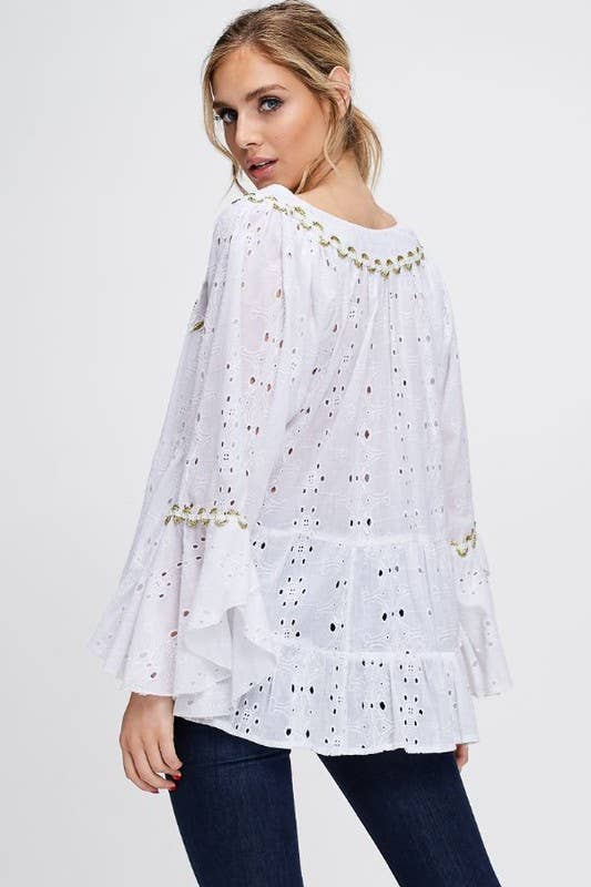 LONG SLEEVE EYELET TOP (I-142)