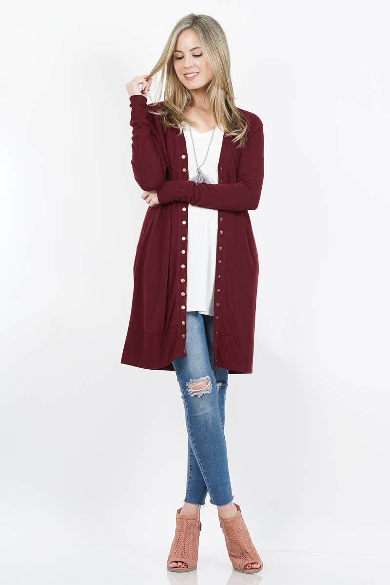 ..SI-25425 Thigh Length Snap Button Sweater Cardigan