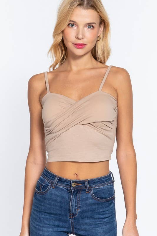Removable Bra Cup Front Twisted Detail Cotton Spandex Cami