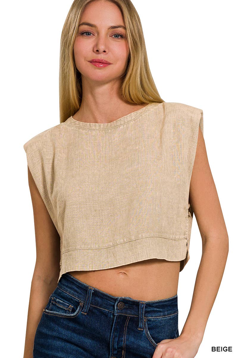 "...._ Washed Linen Top w/ Shoulder pad