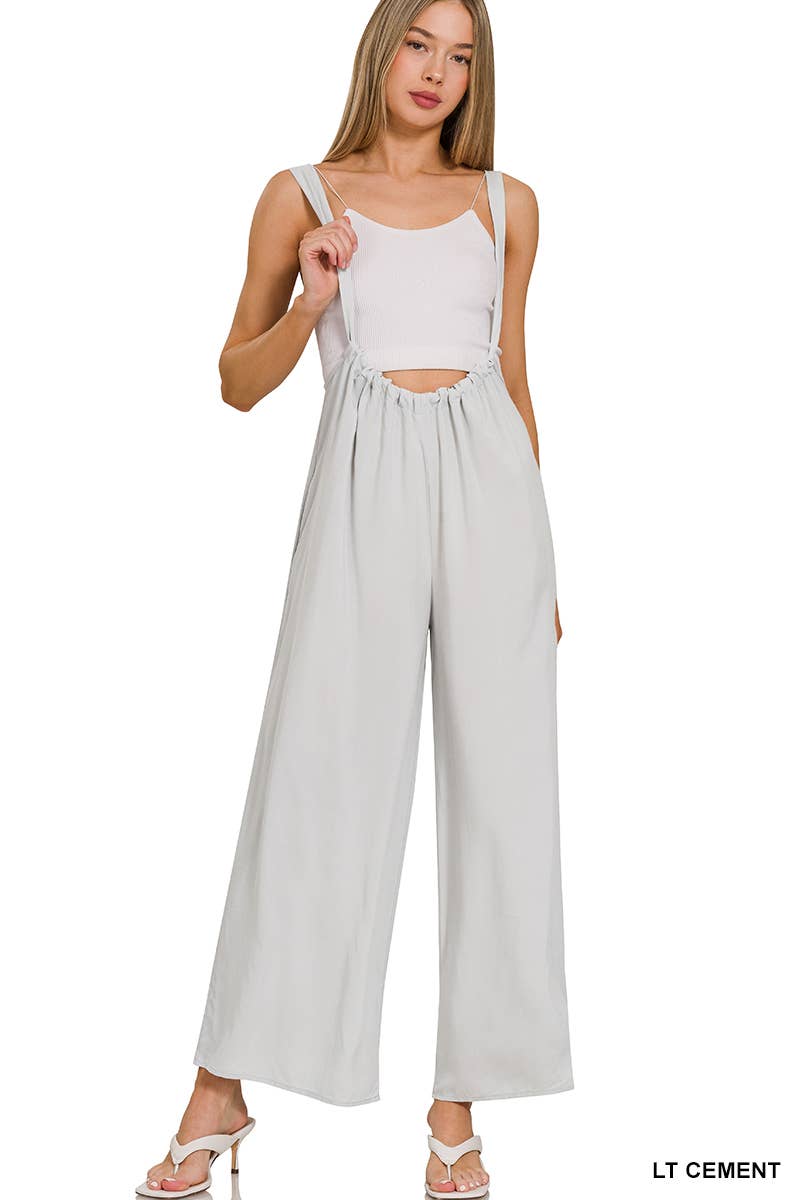 `.Tie Back Suspender Jumpsuit w/ Pockets