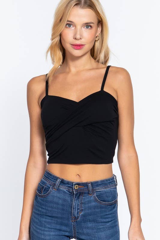 Removable Bra Cup Front Twisted Detail Cotton Spandex Cami