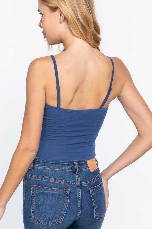 Removable Bra Cup Front Twisted Detail Cotton Spandex Cami