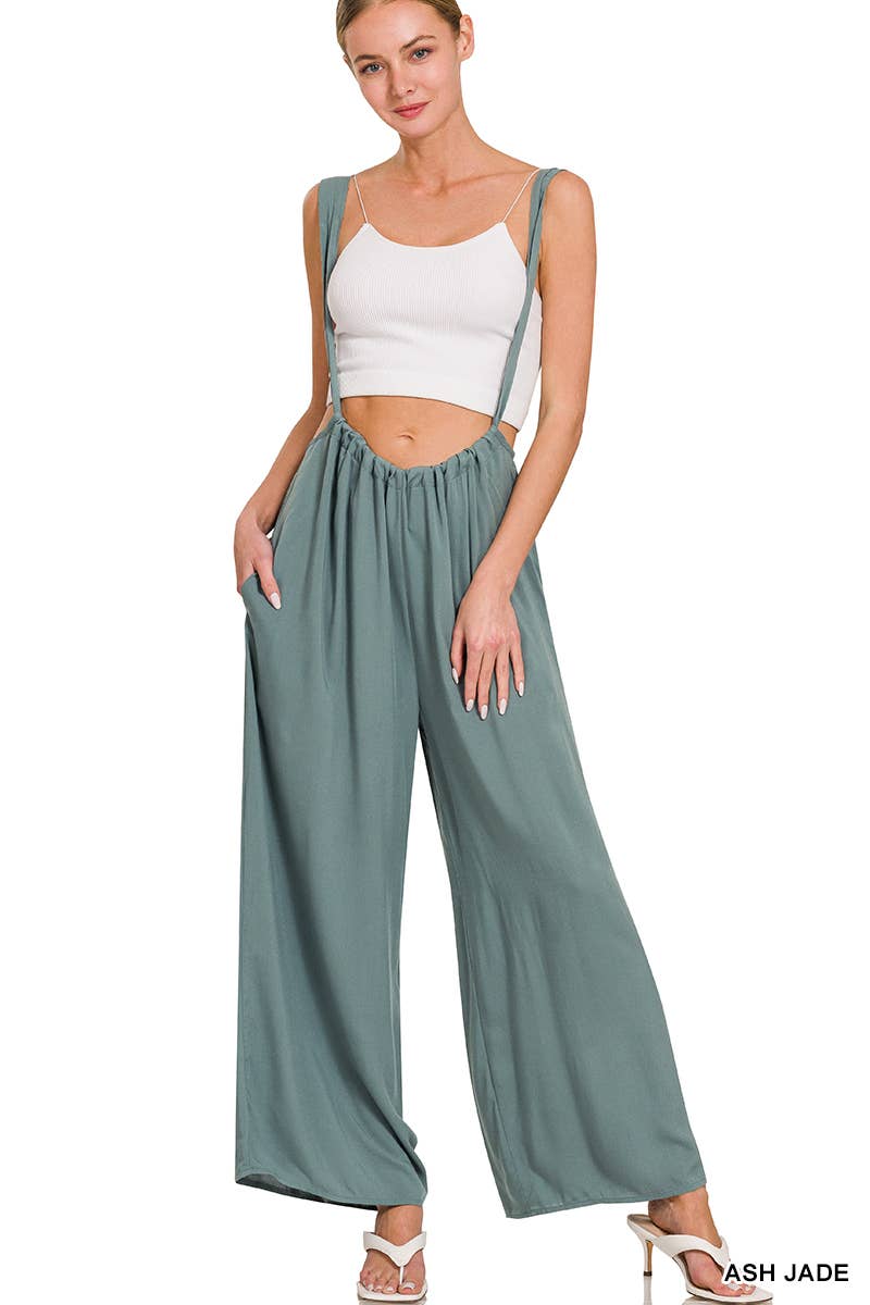 `.Tie Back Suspender Jumpsuit w/ Pockets