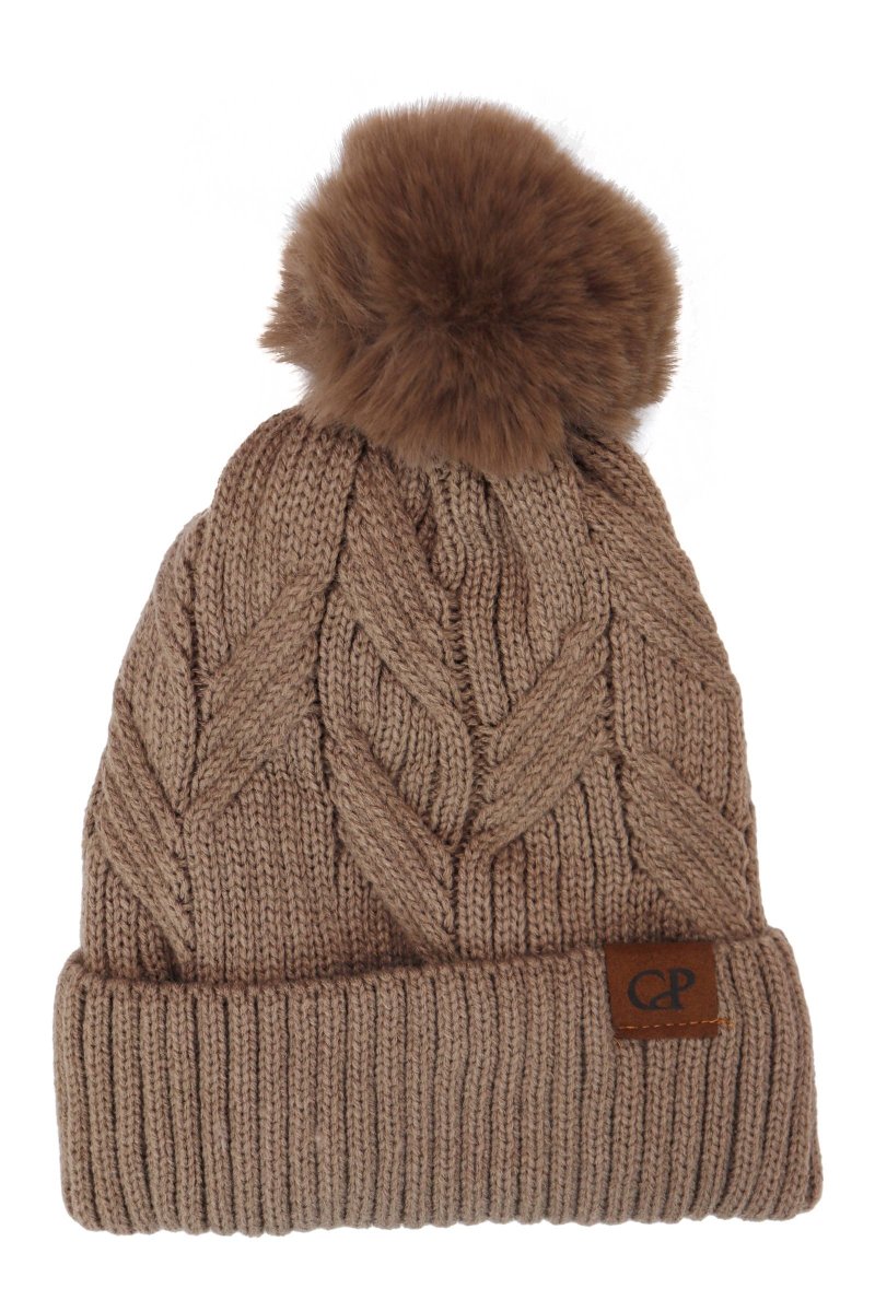 Coil Chevron Knitted Fleece Lined Beanie