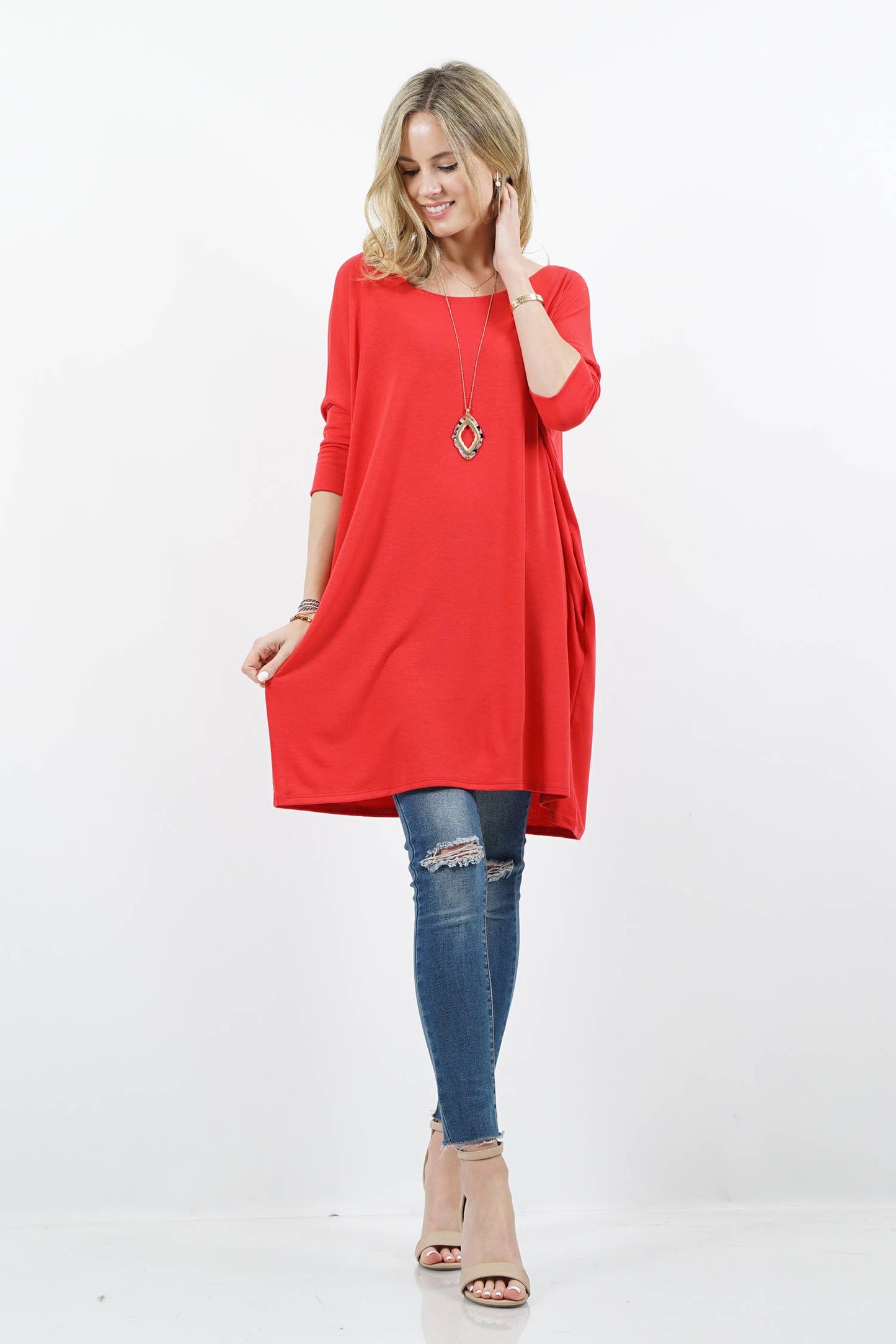 .SI-11404 Drop shoulder side-pocket oversize tunic