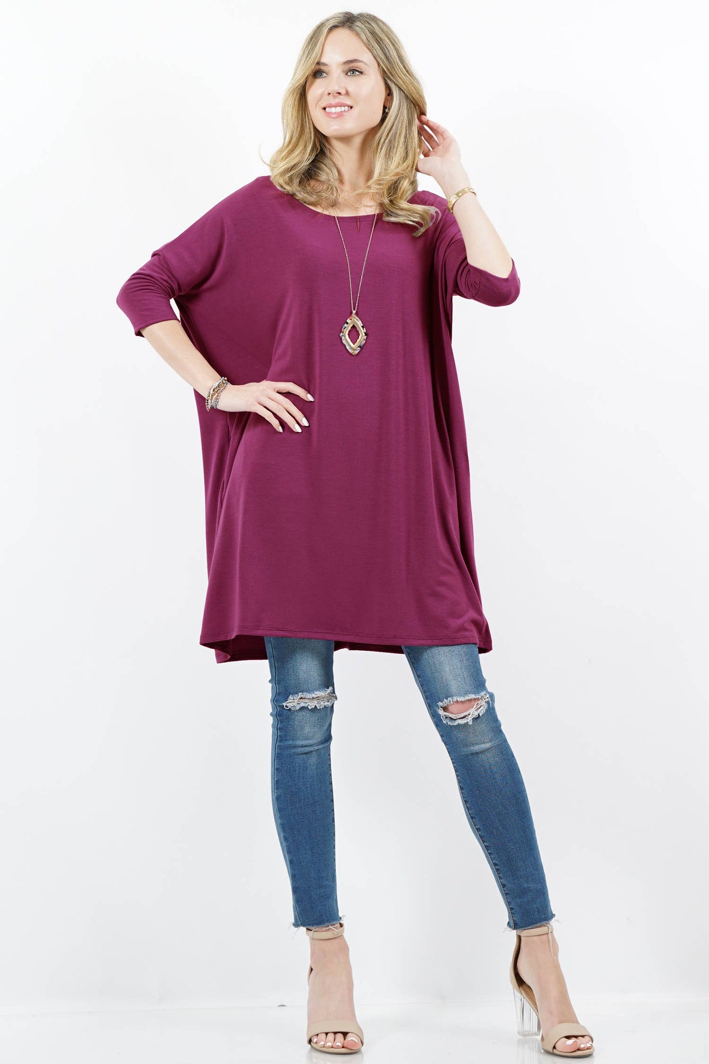 .SI-11404 Drop shoulder side-pocket oversize tunic