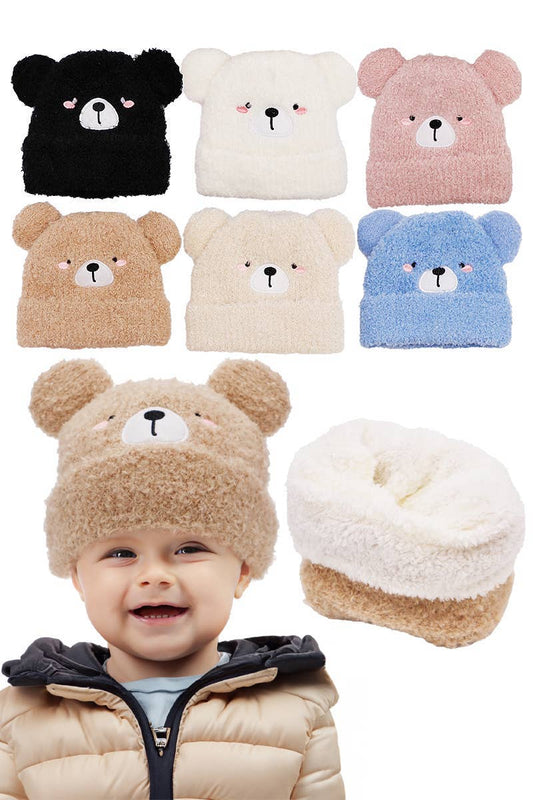Little Kids Teddy Bear Terry Fleece Beanie