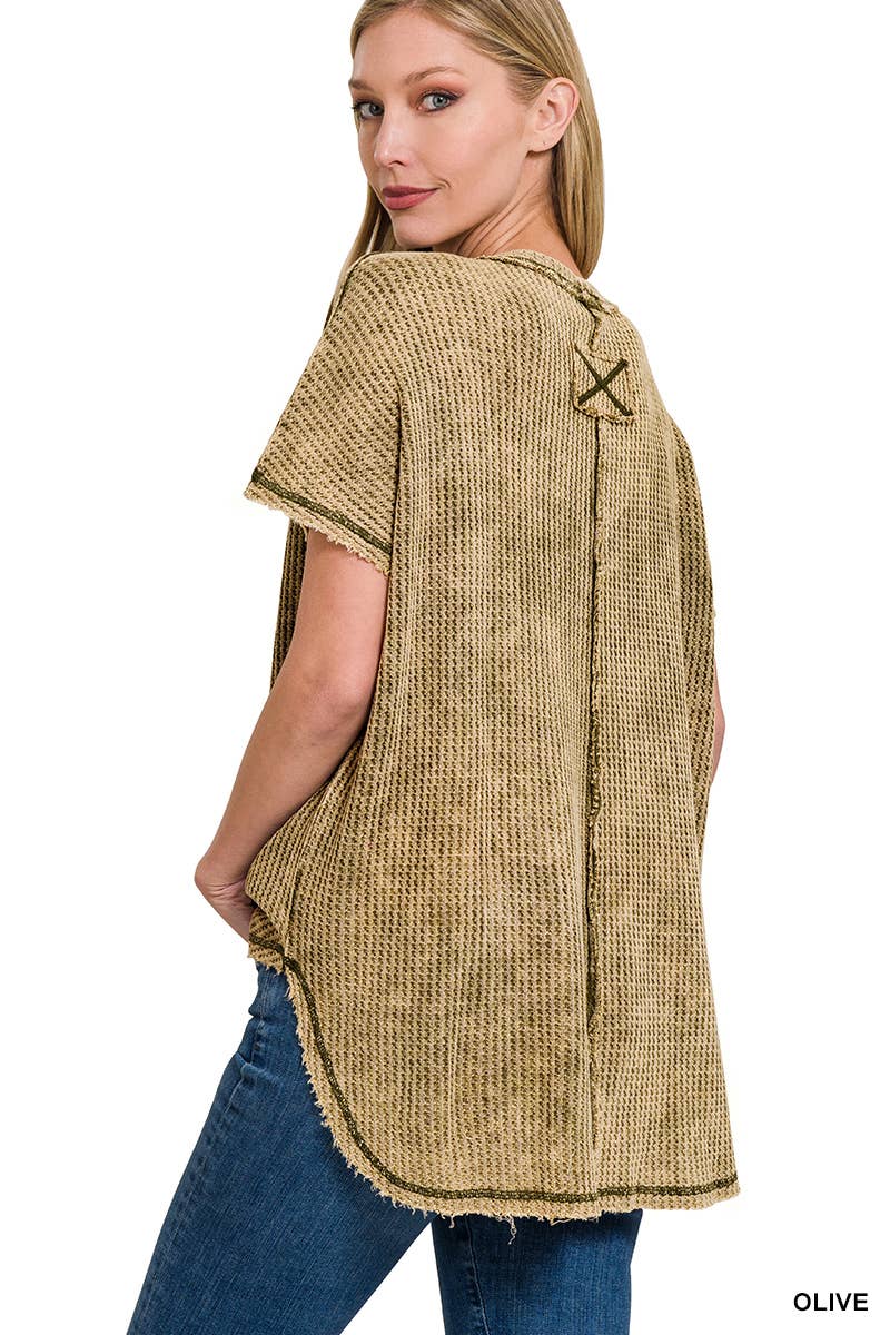 `.Washed Baby Waffle Top w/ back patch