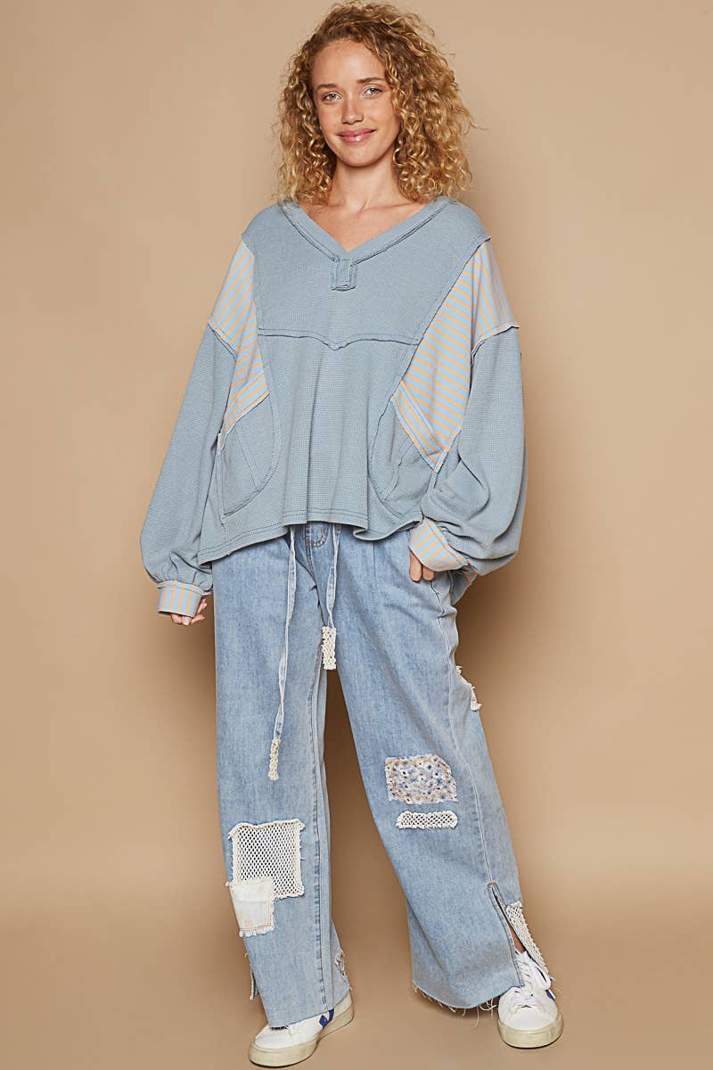 Oversized V Neck Bubble Sleeve knit Top SALE
