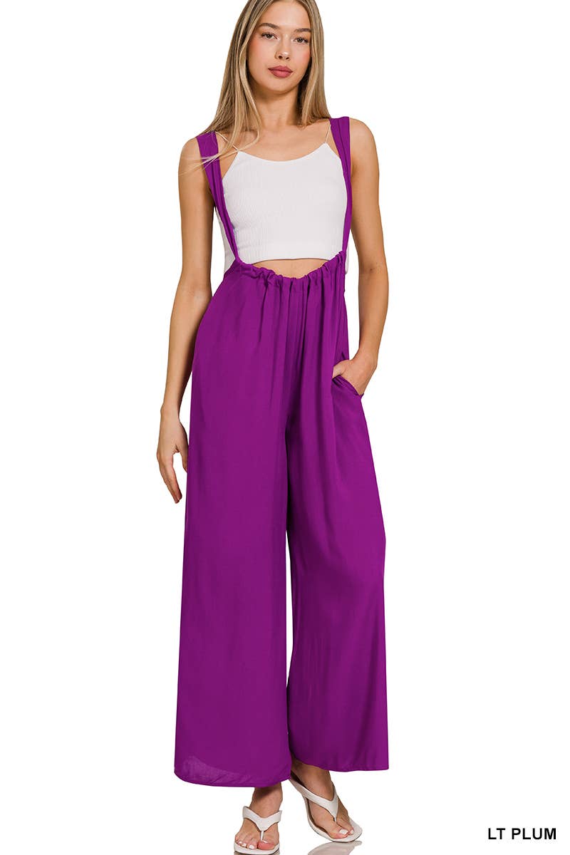 `.Tie Back Suspender Jumpsuit w/ Pockets