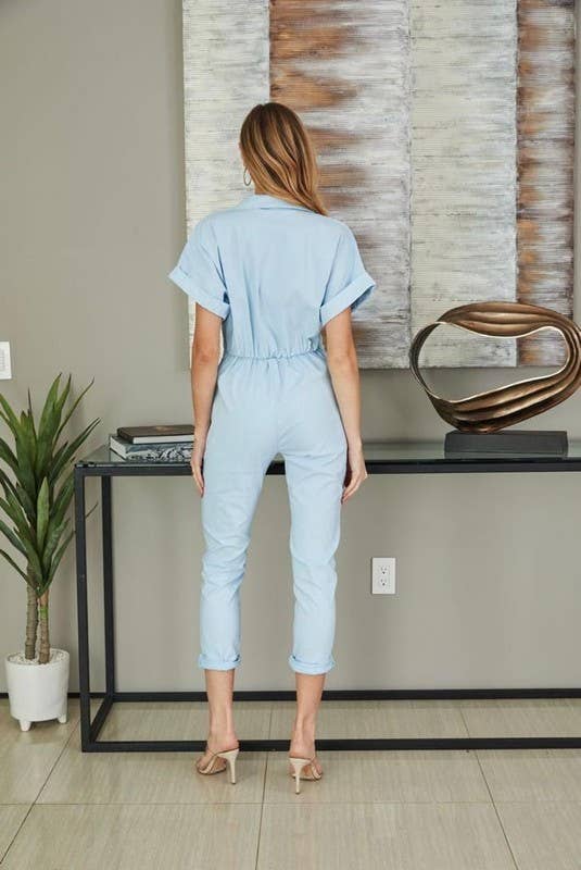 UTILITY STYLE S/S BUTTON DOWN STRETCH JUMPSUIT (61233)