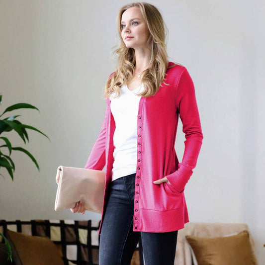 ",._ Side-pocket Snap Button Sweater Cardigan