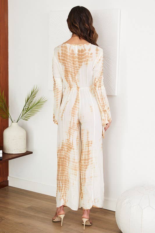 ALLIGATOR TIE DYE JUMPSUIT WITH BEADED EDGE DETAIL (INV096)