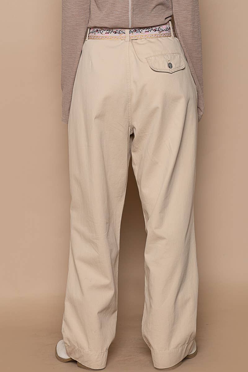 Pleated detail pocket relaxed fit twill pants SALE