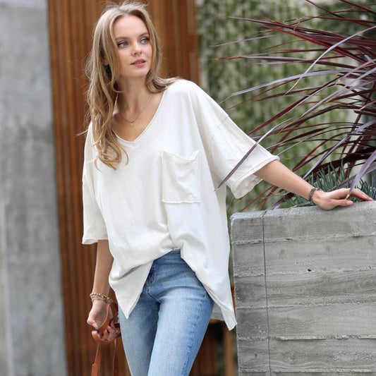", Oversized Cotton Raw Edge Boyfriend Tee