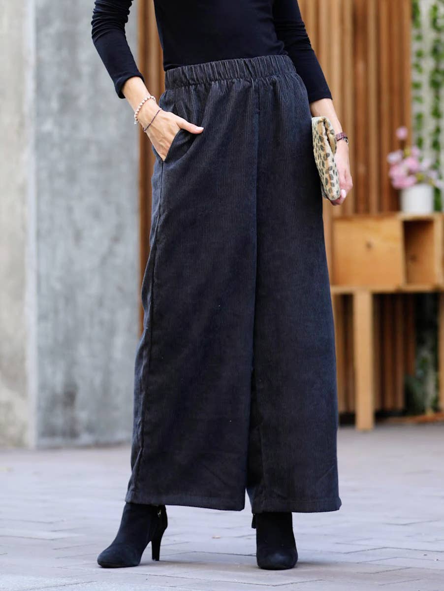 ",,...CORDUROY WIDE LEG PANTS WITH POCKETS
