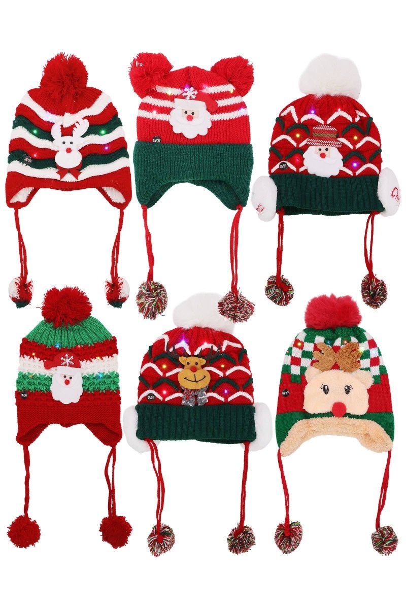 Kids Christmas Led Ear Cover Chin Strap Beanie