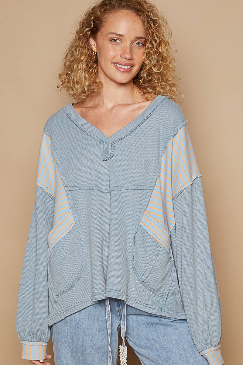 Oversized V Neck Bubble Sleeve knit Top SALE
