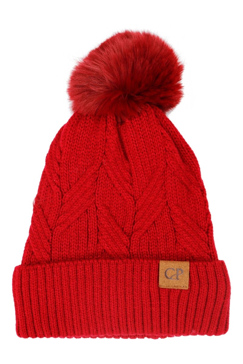 Coil Chevron Knitted Fleece Lined Beanie