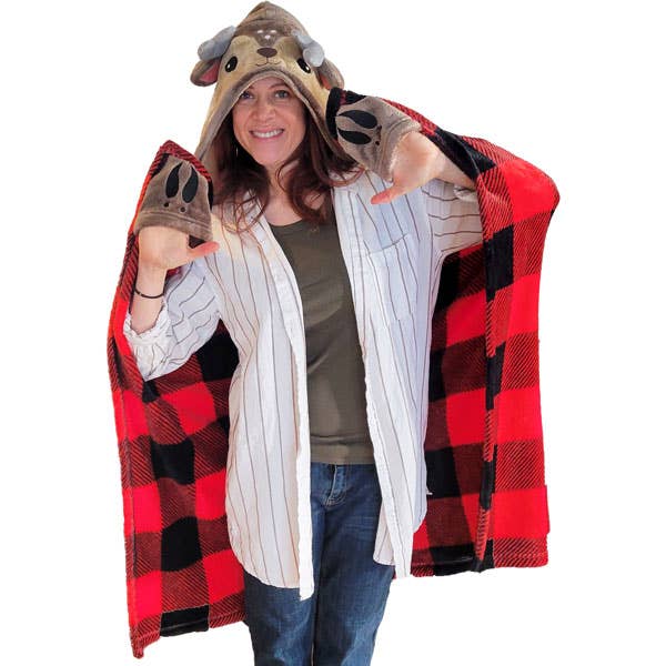 Plush Hooded Animal Blanket with Pockets