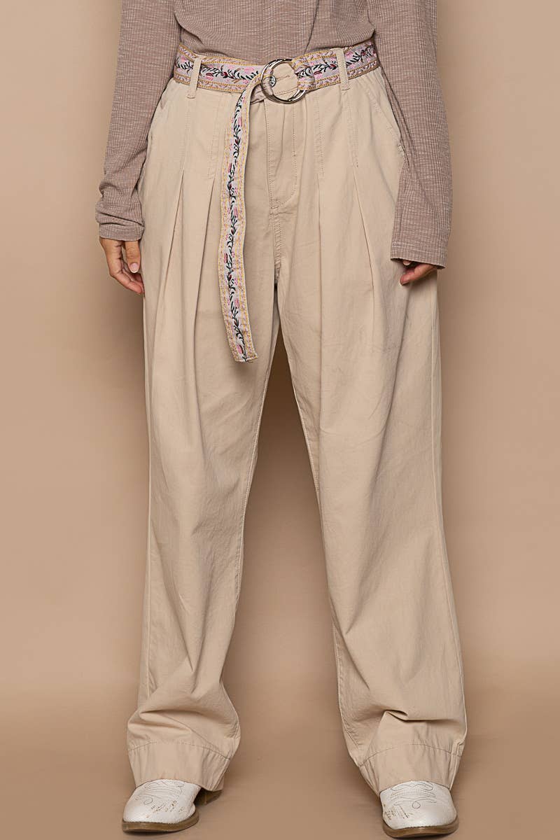 Pleated detail pocket relaxed fit twill pants SALE
