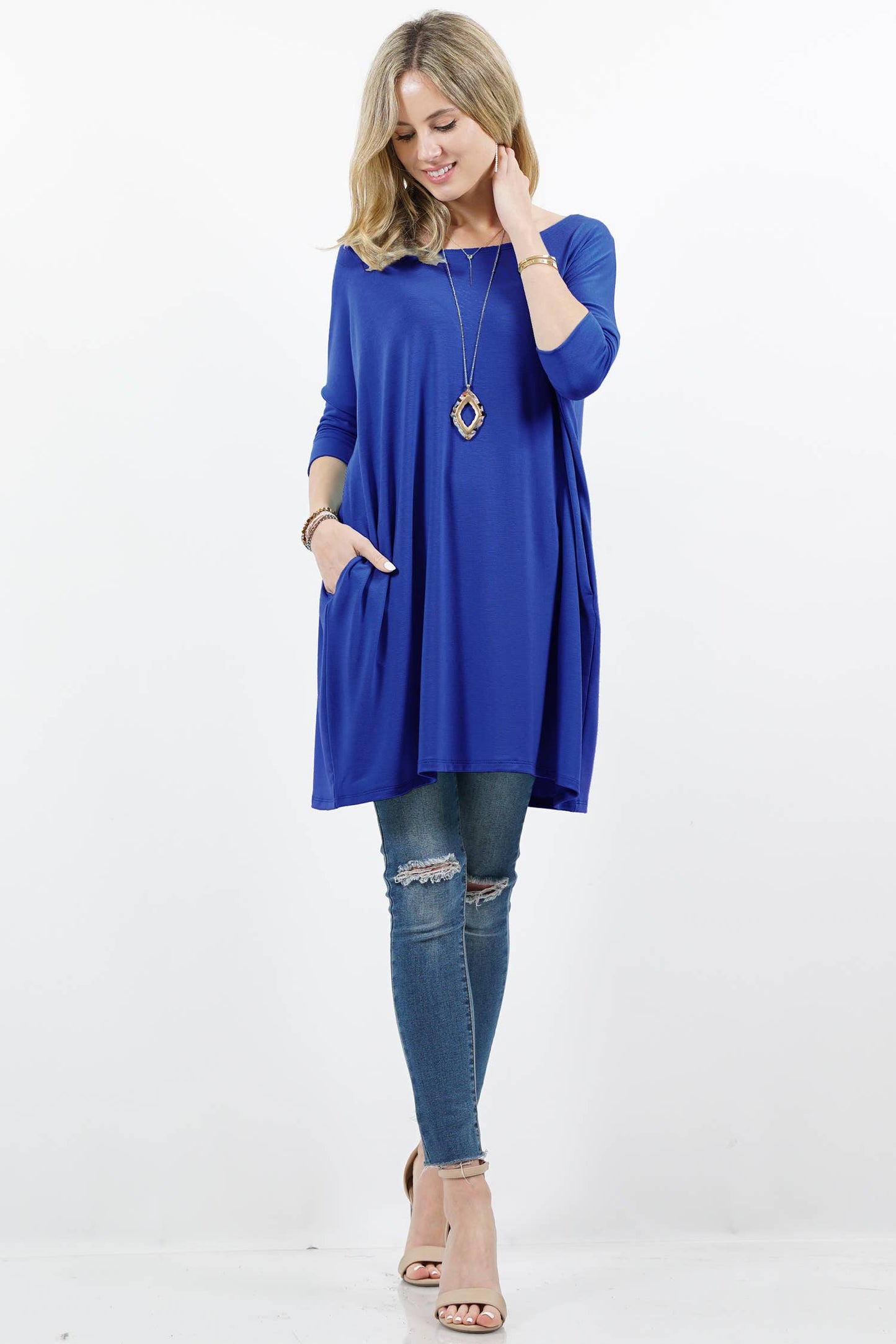 .SI-11404 Drop shoulder side-pocket oversize tunic