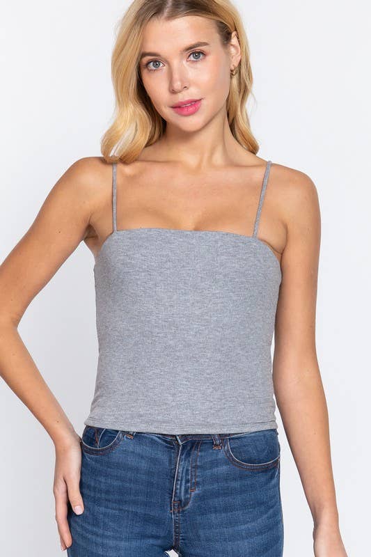 Straight Neck Two Ply Rib Knit Cami Top